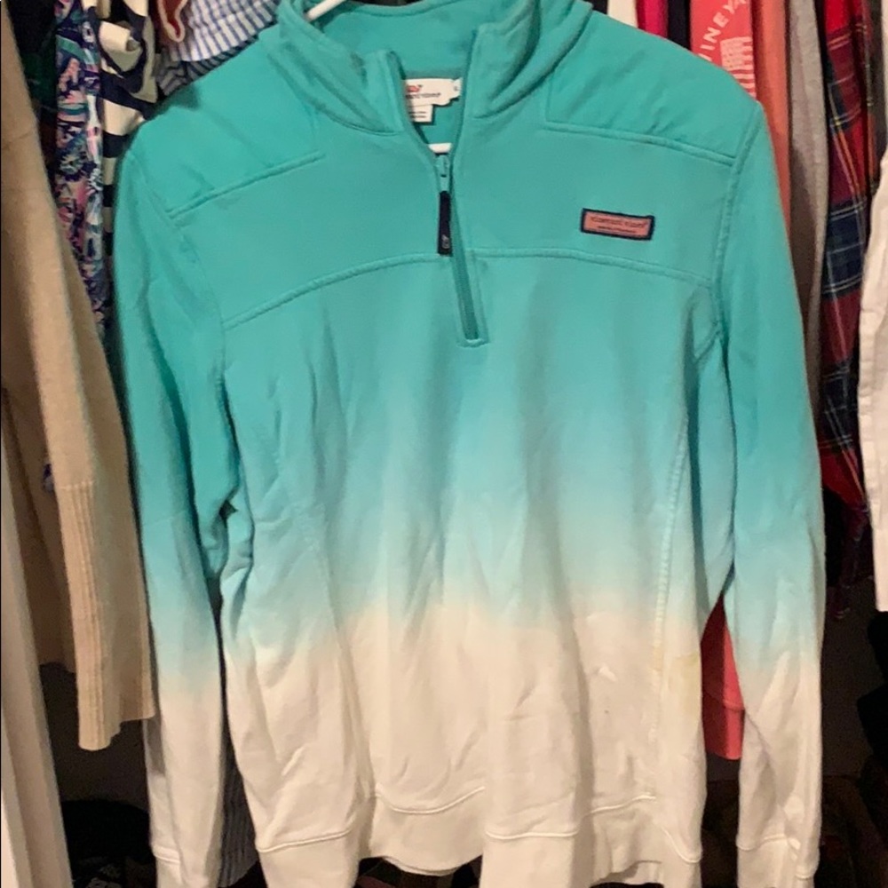 Vineyard Vines Women's Teal to White Ombre 1/4 Zip Pullover